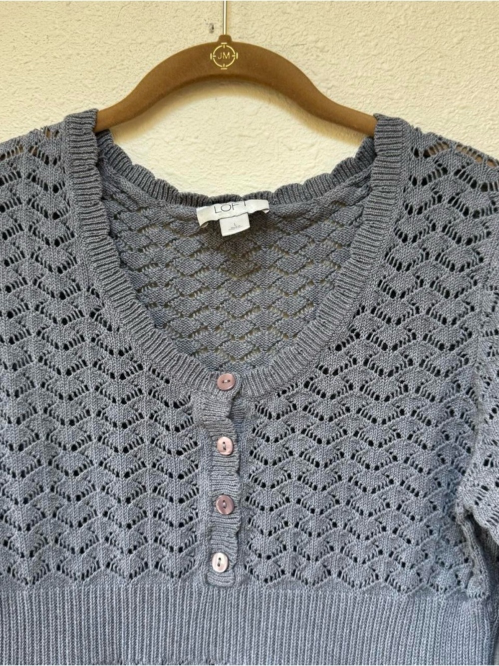 Loft y2k grey knit babydoll sweater with buttons - Picture 6 of 8